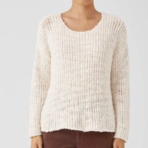 Eileen Fisher Peruvian Organic Cotton Lofty Slub Sweater~LARGE~in ivory-oversize